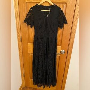 Elegant Black Lace Long Sleeve Dress
